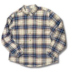 NWOT Eddie Bauer Field Flannel Plaid Button-Down Shirt | Blue and Gray | Size XL